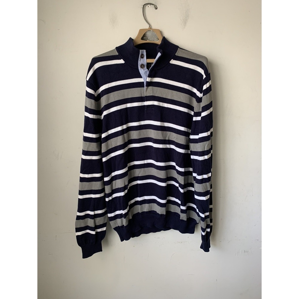 Brooks Brothers Mens Sweater XL Striped Rugby Academia Supima Cotton Blue Preppy